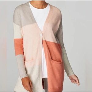 J. Jill PureJill peach color block long cardigan with pockets size medium